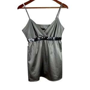 VTG Y2K Express Babydoll Tank M Silver Sequin 90s Fairy Whimsigoth Cami Glam